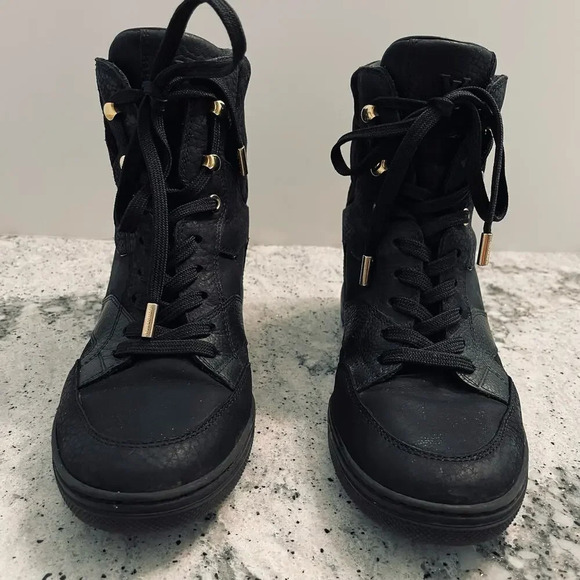 Louis Vuitton Millenium Wedge Sneakers Leather Embossed Suede Black Size 37 - Picture 8 of 15